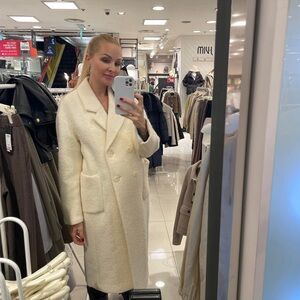 Elegant Cream Double-Breasted Women's Coat
